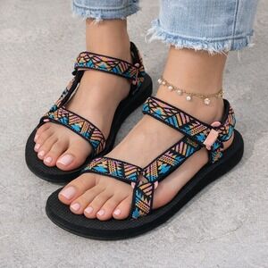 Teva Sandals Women 10 Multi-Color Geometric Boho Festival Hiking Hippie Comfort